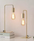 Gold Industrial Desk Lamp With E26 Base For Nightstand And Dorm Rooms, no shade, curved tube design, small metal table light