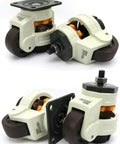 Heavy Duty Caster Wheels That Handle Heavy Gear Like A Champ With Quiet Rubber Treads And Precision Horizontal Leveling For Industrial Carts Toolboxes And Storage Racks Four Pack - close-up view angle, showcasing mounting plate and rubber treads.