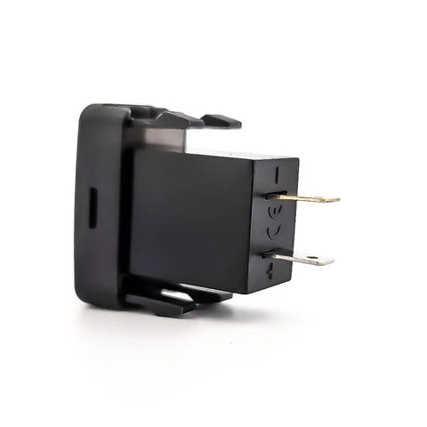 Blue Dual Port PD And QC 3.0 Fast Car Charger With Bright LED Voltmeter side view showing charging ports and sleek design.