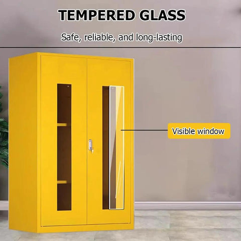 Built Tough As Nails Steel Fire Extinguisher Cabinet Floor Stand Lockable Safety Enclosure With Clear Glass Door Sweet Red Finish smooth latch
