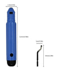 Front view: blue deburring tool with anti-slip handle; 10 BS1010 blades for wood, metal, plastic