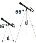 PowerSeeker 50AZ Telescope Easy To Use Manual Alt Azimuth Refractor For Beginners, compact 36" and 55" heights on tripods.