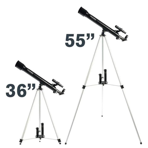 PowerSeeker 50AZ Telescope Easy To Use Manual Alt Azimuth Refractor For Beginners, compact 36" and 55" heights on tripods.