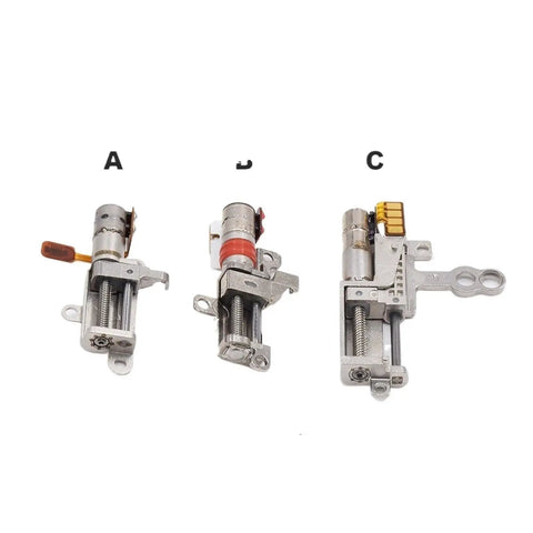 Compact 5mm Hybrid Gear Stepper Motor Offering Dead Nuts Precise Reduction And A Smooth As Butter Glide On The Metal Linear Slide Actuator - three angles displayed.