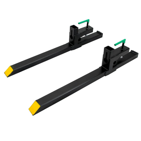 43 Inch Clamp On Pallet Forks For Tractor Bucket, Heavy Duty Front Loader Attachment For Skid Steer, 2000 Lb Capacity, black steel forks