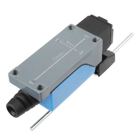 Adjustable Rod Lever Momentary Limit Switch 1NC 1NO ME-8107 2 Pack for industrial automation, side view with metal body and rod lever.