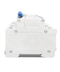 Top Shelf 2 Pole DC Circuit Breaker MCB 20 Amp Miniature Safety Switch For Solar Arrays side view showing button and connectors.