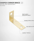 Heavy Duty Steel L Shaped Corner Brace Reinforcement Bracket For Furniture Fix Cabinet Support with Brass Finish for Wobbly Drawers