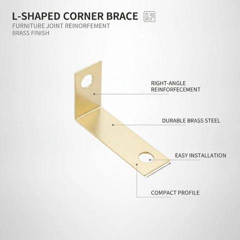 Heavy Duty Steel L Shaped Corner Brace Reinforcement Bracket For Furniture Fix Cabinet Support with Brass Finish for Wobbly Drawers