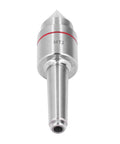 MT2 live center front view with conical tip, high-carbon steel body, red band, Morse MT2 taper.