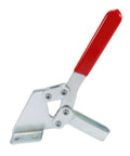 Hardcore Side Mounted Vertical Toggle Clamp Set With A Slick Quick Release Lever And Cushioned Rubber Tips for projects, featuring a zinc plated steel body and red handle.