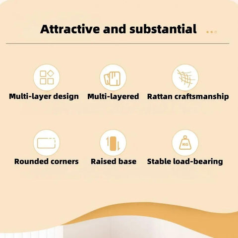 Features infographic of Dope Industrial Boho 4 Tier Corner Bookshelf With Metal Frame And Rattan Shelves, highlighting design and stability.
