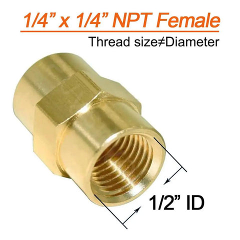 Solid Brass Propane Gas Fitting Kit With One Quarter Inch NPT Male Pipe Thread One Quarter Inch NPT Female Coupler showing size