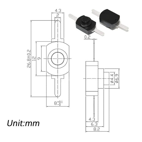 Diagram of Black Latching Mini On Off Push Button Switch Self Lock Micro Switch 2 Pin DC 30V 1A for Flashlights DIY Projects