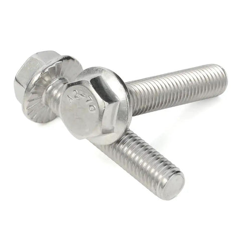 M10 Flanged Hex Head Bolts 1.5mm Thread 25mm Length Heavy Duty Stainless Steel 304 18 8 Plain Finish DIN 6921 Pack Of 10