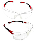 Kick Ass UV Safety Glasses With Wraparound Lens For Work And Sports Ansi Z87.1 Rated, clear lens with adjustable red black temples.