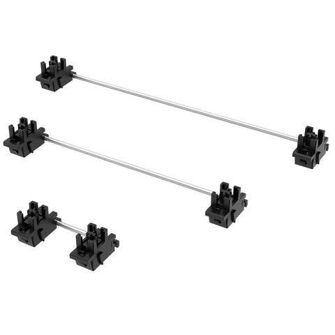 Hella Quiet Plate Mount Keyboard Stabilizers V3 With Pre Clipped Stem To Kill Wire Wobble And Keep Typing Smooth As Butter In Black Silver Finish for 2U 6U 7U keys on custom boards display.