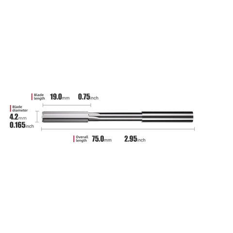 4.2mm Chucking Reamer HSS With Straight Flutes For Lathe Milling, Pro Grade Precision, 0.165 Inch Cutting Diameter, 75mm Length