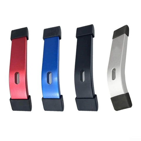 Four aluminum T-slot clamps in red, blue, black, and silver, showcasing the Flush Mount T Slot Clamp For Woodworking design.
