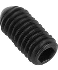 Built Rugged Carbon Steel M6 Hex Socket Ball Spring Plunger Set Ten Piece Lock Tight Screw Thread close-up view of black hex socket plunger.