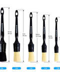 Five Piece Boar Hair Car Detailing Brush Set with sizes 18# to 10#, showing various brush lengths and designs.