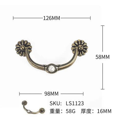 Zinc Alloy Pull Handle For Drawers And Cabinet Doors, European Style Antique Furniture Hardware with dimensions shown