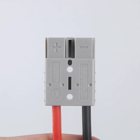 10AWG 50A Battery Cable With Quick Connectors For LiFePO4 Power, M8 Terminal, 12V DC High Current Lead Wire For Boat And RV, Durable Silver Plated Copper Terminals For Safe, Efficient Charging And Easy Hookup, front view