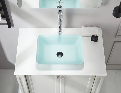 Star Macarons Candy Sandy Series Dope Tempered Glass Vessel Sink In Ice Cream Swirl on white vanity top from above