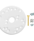 Clear Universal Router Sub Base Plate With Centering Pin And Mounting Screws For Trim Routers 164mm diameter with gold centering pin.