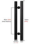 Black 47 Inch Stainless Steel Sliding Barn Door Pull Handle With Install Tools shown front view, dimensions labeled.