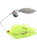 Reed Runner Tandem Spin Premium Spinner Baits For Freshwater Lures That Catch Bass Pike And Musky White Shad 3/8 Oz with chartreuse skirt