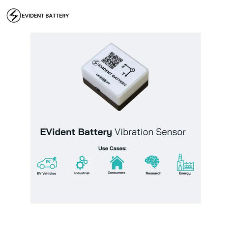 Wi-Fi Vibration And Motion Sensor With 6-Axis IMU Up To 6.66kHz displayed on packaging with use cases for engineering, EVs, and R&D.