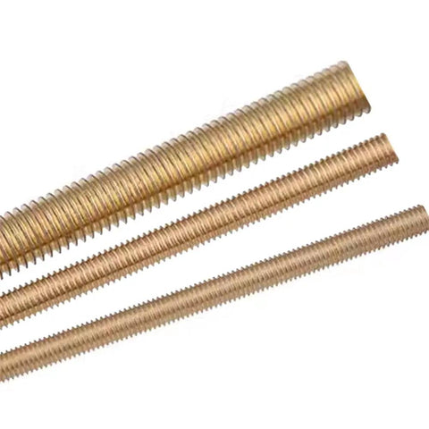 Close-up of brass M5x50mm stud bolts from Brass M5x50mm Stud Bolt Kit Full Threaded Rods With 5 Studs 10 Hex Nuts 10 Washers DIY Ready Hardware