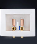 Durable Washer Outlet Box With Brass Water Hammer Arrestor, Half Inch Press Connection, Dual Drain, Brass Valves, Laundry Room Use