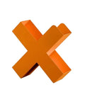 Orange iron cross shape, part of the Dope Geometric Iron Floor Bookshelf With Nordic Vibe, Multi Angle Metal Organizer For Living Room Or Office