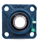 Front view of Self Aligning Pillow Block Bearing UCF205 1 Inch Bore 4 Bolt Flange Mounted With Solid Square Base Two Pack Easy Spring Clip Install