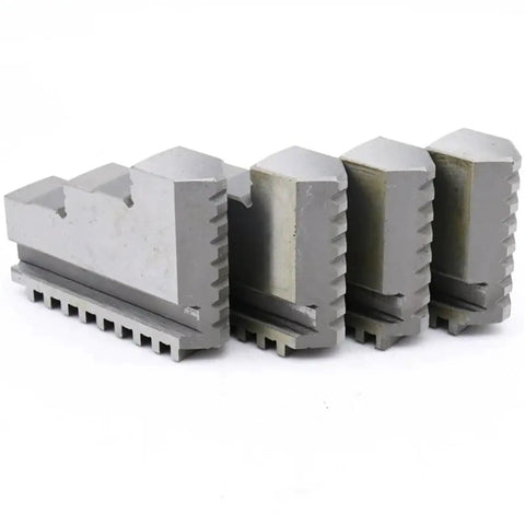 Rock Solid 4 Jaw Lathe Chuck Jaws For K12-80 And K12-100 Metal Lathes in gray steel, showing premium jaws for precision gripping.