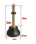 Heavy Duty Furniture Leveling Feet 8 Pack Adjustable Screw Legs With 60mm Base Plate M24x200mm close-up showing dimensions 60mm base, M8 thread, 83mm height.