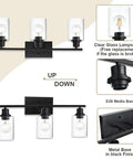 Three Light Matte Black Bathroom Vanity Light With Clear Glass Shades Anti Rust Modern Wall Lamp E26 Socket 23 Inch Fixture