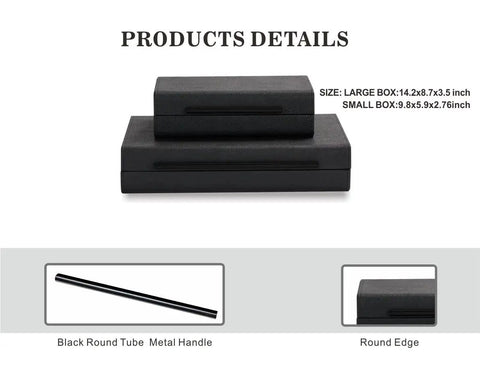 Two Piece Black Shagreen Faux Leather Jewelry Box Set With Velvet Lined Keepsake Organizers, stackable view with metal handles