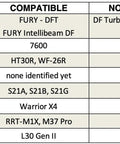 Compatibility table showing models compatible and not compatible with Switchback DF Flashlight Ring for SureFire Dual Fuel Tactical Lights.