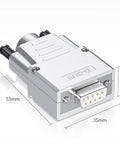 DB9 Breakout Connector Kit Two Pack One Male One Female Solderless Terminal Block D Sub 9 Pin RS232 RS485 Serial Adapter showing dimensions