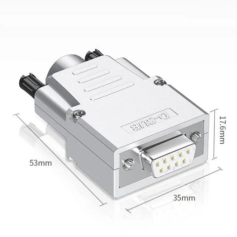 DB9 Breakout Connector Kit Two Pack One Male One Female Solderless Terminal Block D Sub 9 Pin RS232 RS485 Serial Adapter showing dimensions