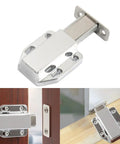 Upgrade Kitchen Vibe With These Sleek Zinc Alloy Push To Open Cabinet Door Catch Latches featuring a silver latch on wood.