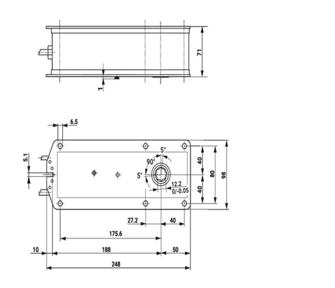 Built Tough HVAC Control Damper Actuator 230V 40Nm Heavy Duty Valve Drive Motor technical drawing with dimensions.