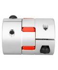 8mm To 19mm Shaft Plum Shaped Coupling Coupler, 40mm Diameter, 55mm Length, Aluminum+PU, Silver Tone and Red, Side View