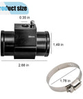 38mm Aluminum Water Temperature Joint Pipe with measurements and hose clamp for coolant hose swaps.