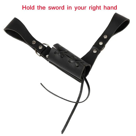Medieval Leather Sword Frog Universal Rapier Broadsword And Cutlass Right Handed Black With Adjustable Lacing