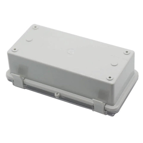 Tough As Nails IP65 Waterproof Junction Box With Slick Hinged Clear Cover Rugged ABS Enclosure For Outdoor Tasks, 200x100mm size.