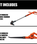 Cordless 20V Max String Trimmer Edger And Sweeper Combo Kit with trimmer and sweeper shown separately